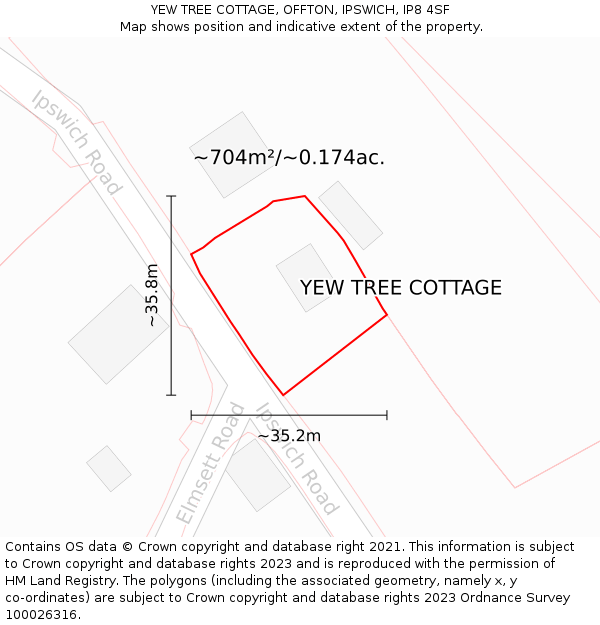 YEW TREE COTTAGE, OFFTON, IPSWICH, IP8 4SF: Plot and title map