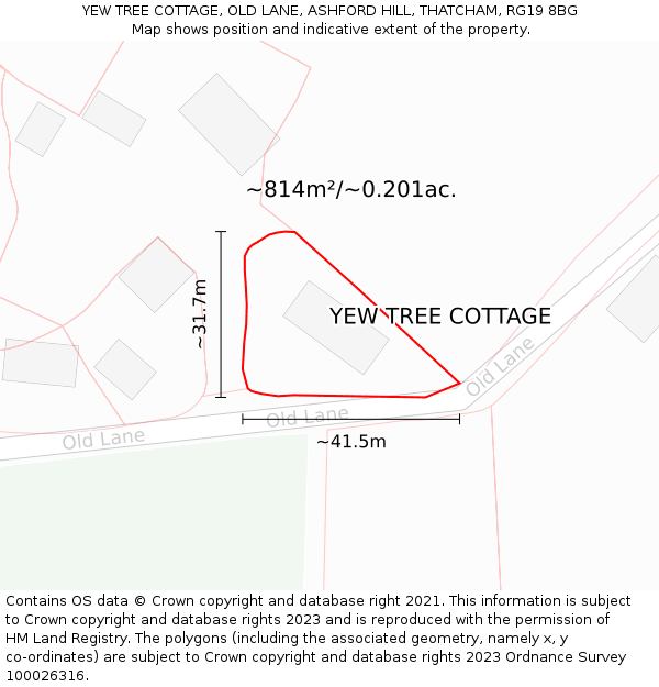 YEW TREE COTTAGE, OLD LANE, ASHFORD HILL, THATCHAM, RG19 8BG: Plot and title map