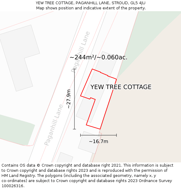 YEW TREE COTTAGE, PAGANHILL LANE, STROUD, GL5 4JU: Plot and title map