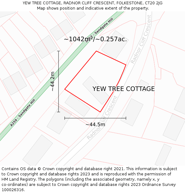 YEW TREE COTTAGE, RADNOR CLIFF CRESCENT, FOLKESTONE, CT20 2JG: Plot and title map