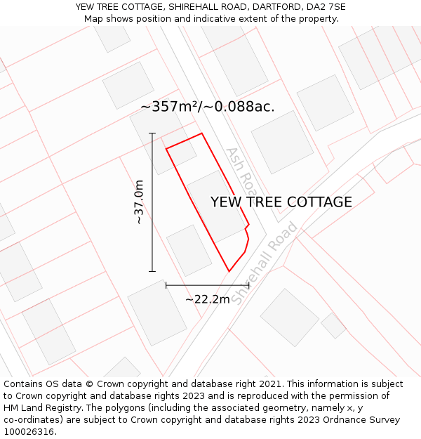 YEW TREE COTTAGE, SHIREHALL ROAD, DARTFORD, DA2 7SE: Plot and title map