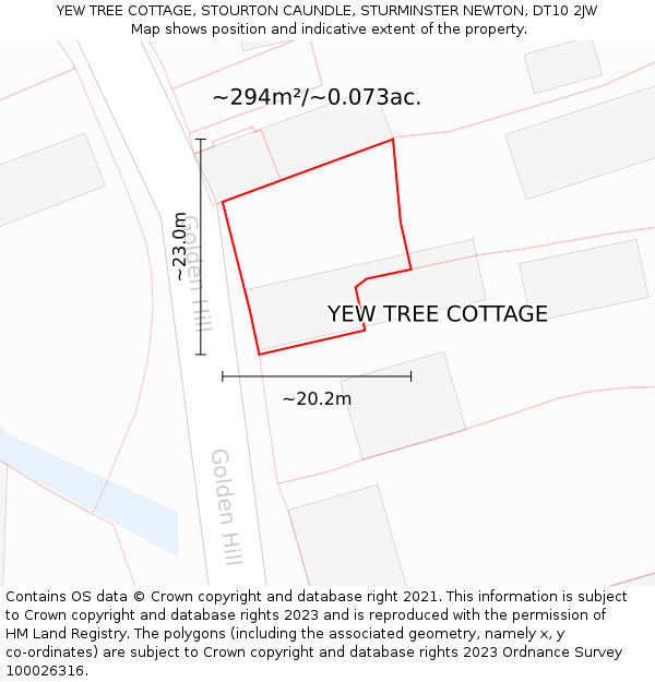 YEW TREE COTTAGE, STOURTON CAUNDLE, STURMINSTER NEWTON, DT10 2JW: Plot and title map