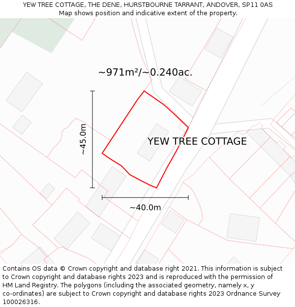 YEW TREE COTTAGE, THE DENE, HURSTBOURNE TARRANT, ANDOVER, SP11 0AS: Plot and title map