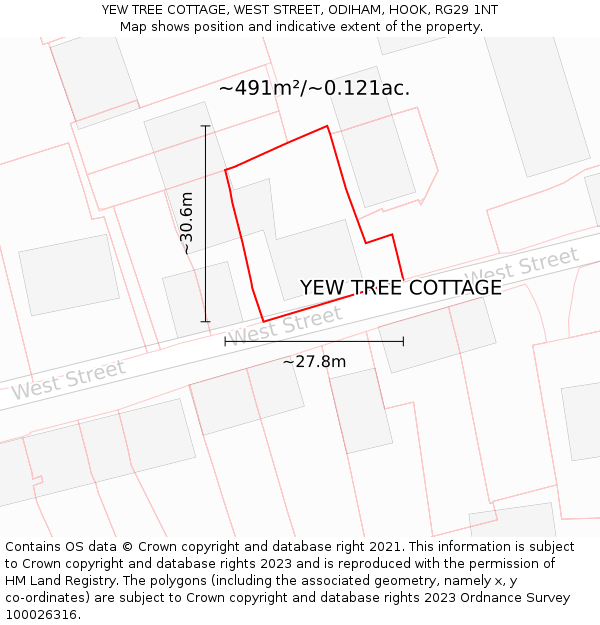 YEW TREE COTTAGE, WEST STREET, ODIHAM, HOOK, RG29 1NT: Plot and title map