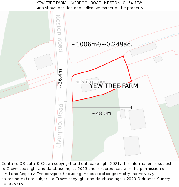 YEW TREE FARM, LIVERPOOL ROAD, NESTON, CH64 7TW: Plot and title map