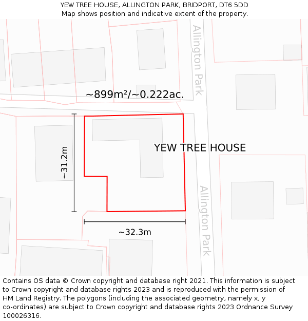 YEW TREE HOUSE, ALLINGTON PARK, BRIDPORT, DT6 5DD: Plot and title map