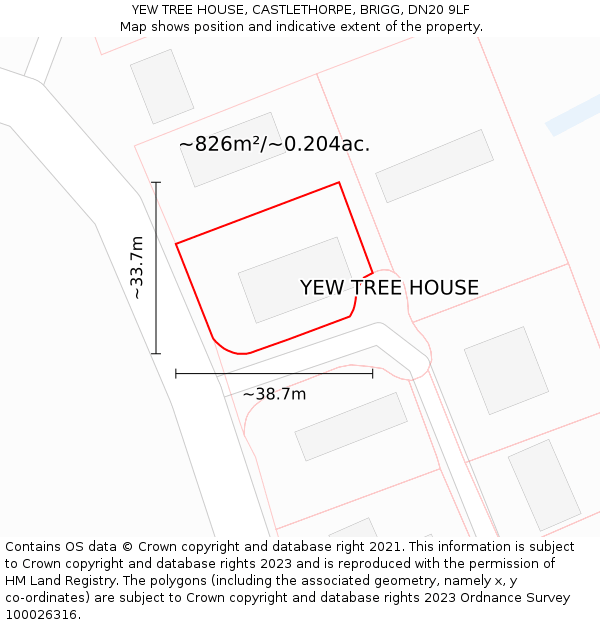 YEW TREE HOUSE, CASTLETHORPE, BRIGG, DN20 9LF: Plot and title map