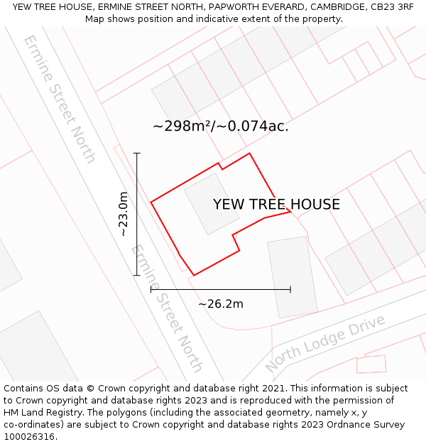 YEW TREE HOUSE, ERMINE STREET NORTH, PAPWORTH EVERARD, CAMBRIDGE, CB23 3RF: Plot and title map