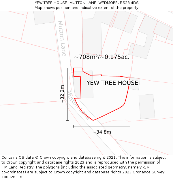 YEW TREE HOUSE, MUTTON LANE, WEDMORE, BS28 4DS: Plot and title map