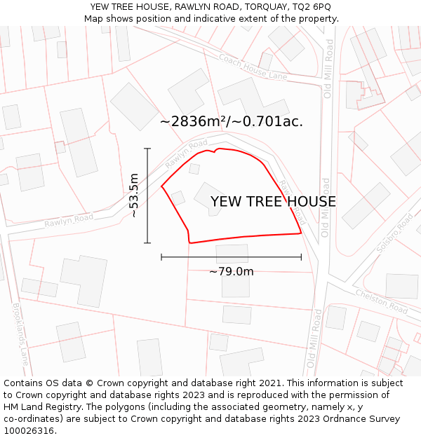 YEW TREE HOUSE, RAWLYN ROAD, TORQUAY, TQ2 6PQ: Plot and title map