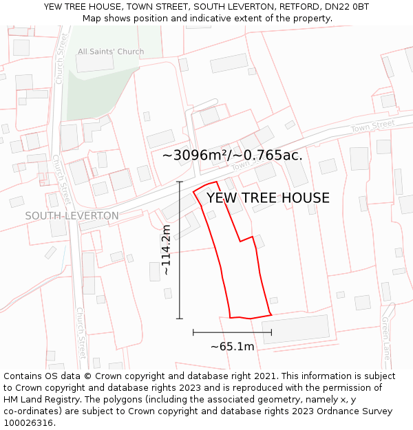 YEW TREE HOUSE, TOWN STREET, SOUTH LEVERTON, RETFORD, DN22 0BT: Plot and title map