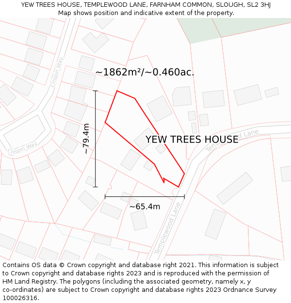 YEW TREES HOUSE, TEMPLEWOOD LANE, FARNHAM COMMON, SLOUGH, SL2 3HJ: Plot and title map