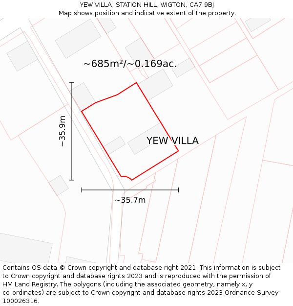 YEW VILLA, STATION HILL, WIGTON, CA7 9BJ: Plot and title map