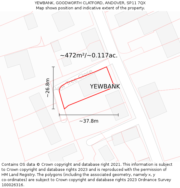 YEWBANK, GOODWORTH CLATFORD, ANDOVER, SP11 7QX: Plot and title map