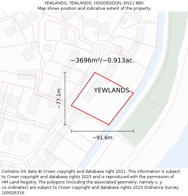 YEWLANDS, YEWLANDS, HODDESDON, EN11 8BX: Plot and title map