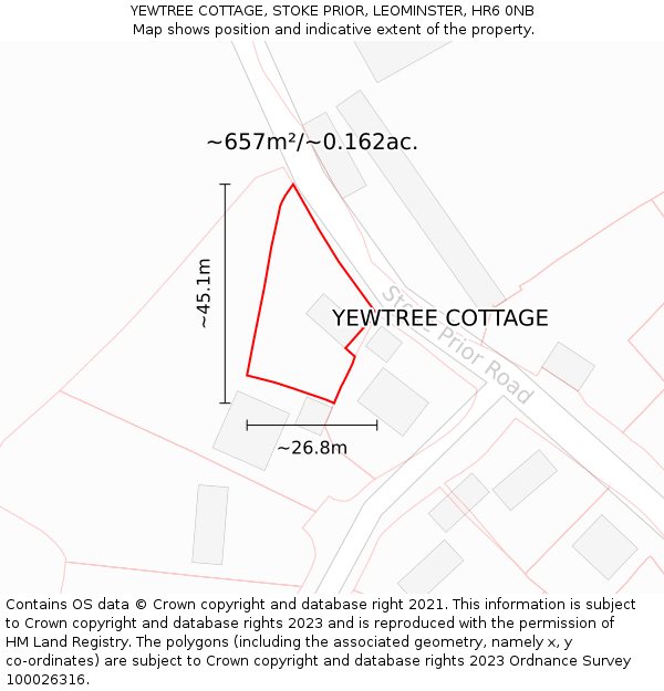 YEWTREE COTTAGE, STOKE PRIOR, LEOMINSTER, HR6 0NB: Plot and title map