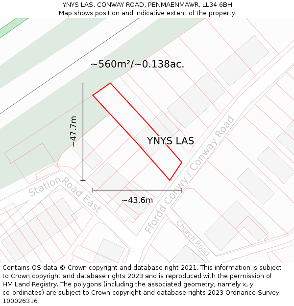 YNYS LAS, CONWAY ROAD, PENMAENMAWR, LL34 6BH: Plot and title map