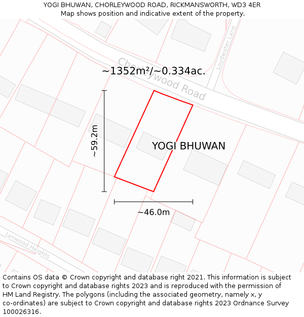 YOGI BHUWAN, CHORLEYWOOD ROAD, RICKMANSWORTH, WD3 4ER: Plot and title map