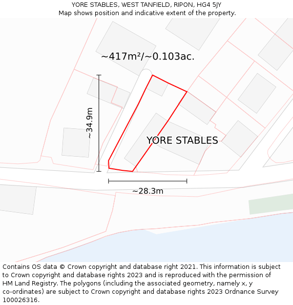 YORE STABLES, WEST TANFIELD, RIPON, HG4 5JY: Plot and title map