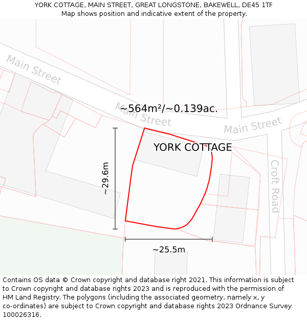 YORK COTTAGE, MAIN STREET, GREAT LONGSTONE, BAKEWELL, DE45 1TF: Plot and title map