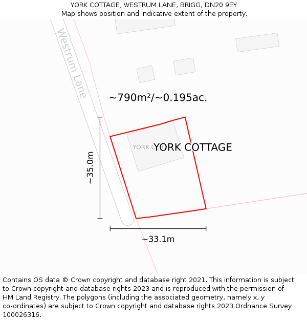 YORK COTTAGE, WESTRUM LANE, BRIGG, DN20 9EY: Plot and title map