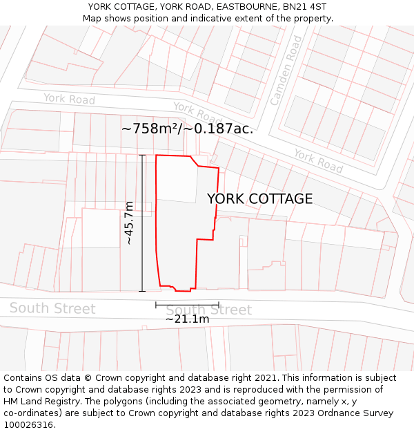 YORK COTTAGE, YORK ROAD, EASTBOURNE, BN21 4ST: Plot and title map