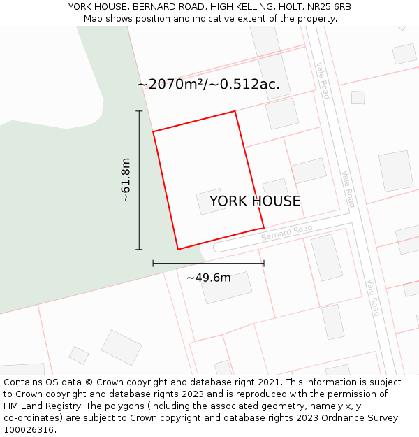 YORK HOUSE, BERNARD ROAD, HIGH KELLING, HOLT, NR25 6RB: Plot and title map