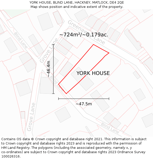 YORK HOUSE, BLIND LANE, HACKNEY, MATLOCK, DE4 2QE: Plot and title map