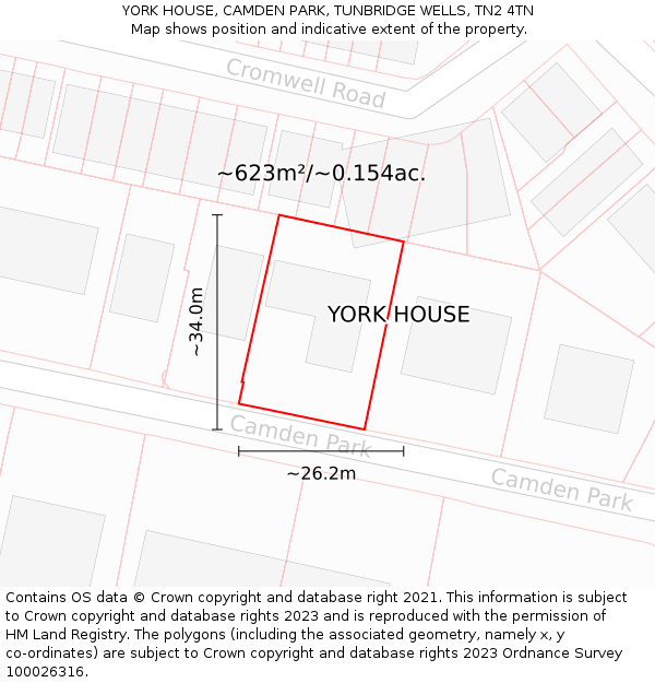 YORK HOUSE, CAMDEN PARK, TUNBRIDGE WELLS, TN2 4TN: Plot and title map