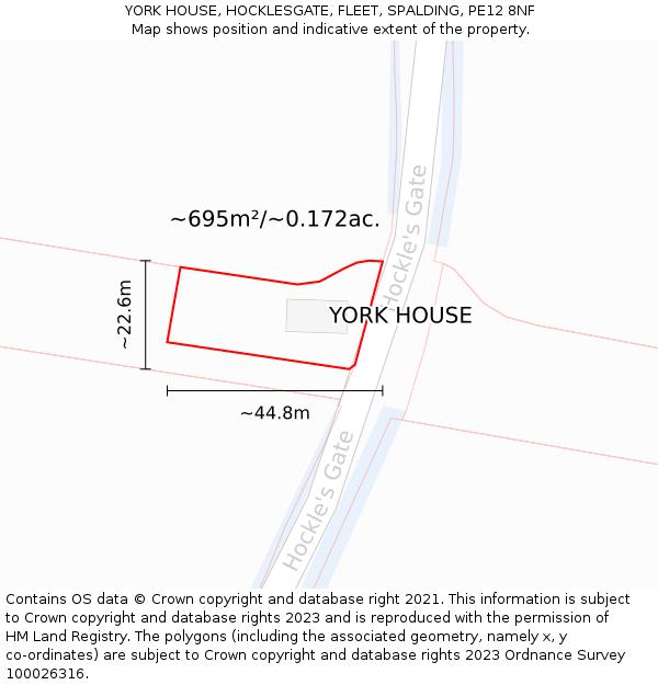 YORK HOUSE, HOCKLESGATE, FLEET, SPALDING, PE12 8NF: Plot and title map