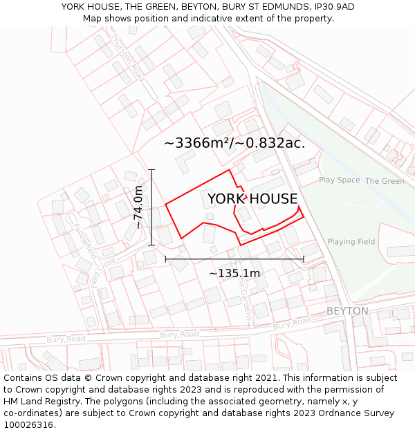 YORK HOUSE, THE GREEN, BEYTON, BURY ST EDMUNDS, IP30 9AD: Plot and title map