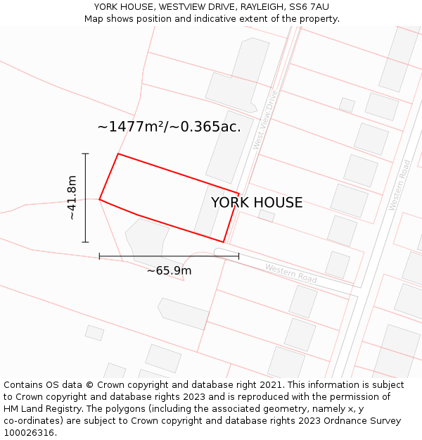 YORK HOUSE, WESTVIEW DRIVE, RAYLEIGH, SS6 7AU: Plot and title map