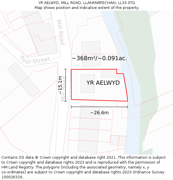 YR AELWYD, MILL ROAD, LLANFAIRFECHAN, LL33 0TG: Plot and title map