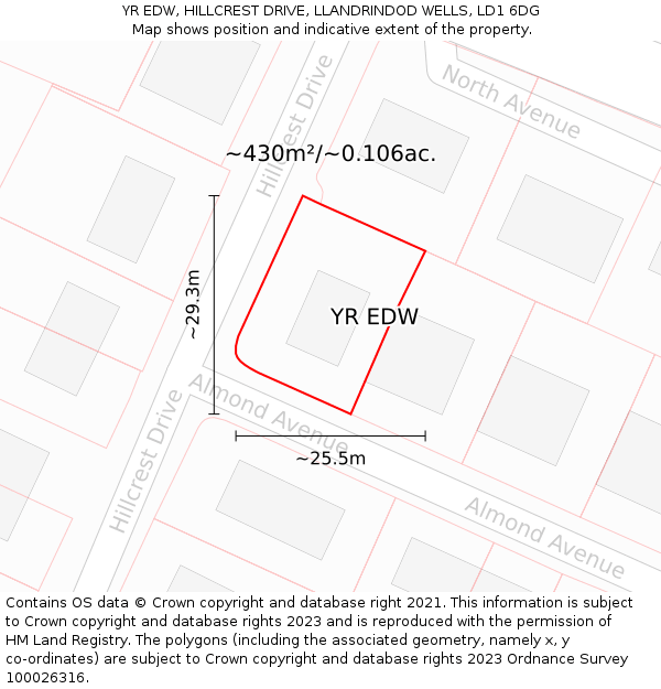 YR EDW, HILLCREST DRIVE, LLANDRINDOD WELLS, LD1 6DG: Plot and title map