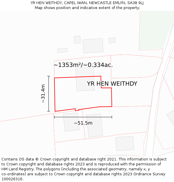 YR HEN WEITHDY, CAPEL IWAN, NEWCASTLE EMLYN, SA38 9LJ: Plot and title map