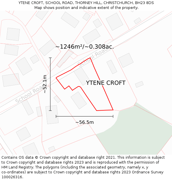 YTENE CROFT, SCHOOL ROAD, THORNEY HILL, CHRISTCHURCH, BH23 8DS: Plot and title map