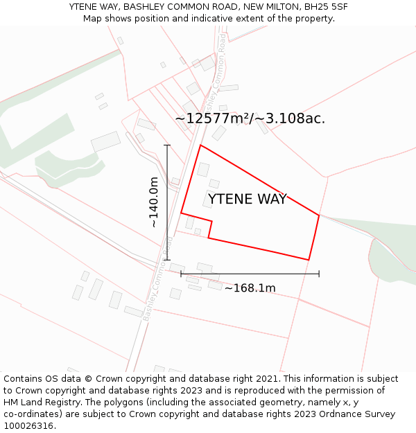 YTENE WAY, BASHLEY COMMON ROAD, NEW MILTON, BH25 5SF: Plot and title map
