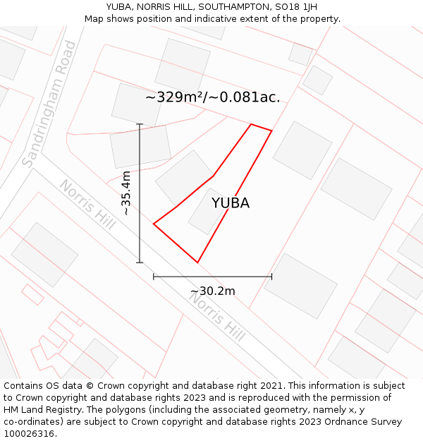 YUBA, NORRIS HILL, SOUTHAMPTON, SO18 1JH: Plot and title map