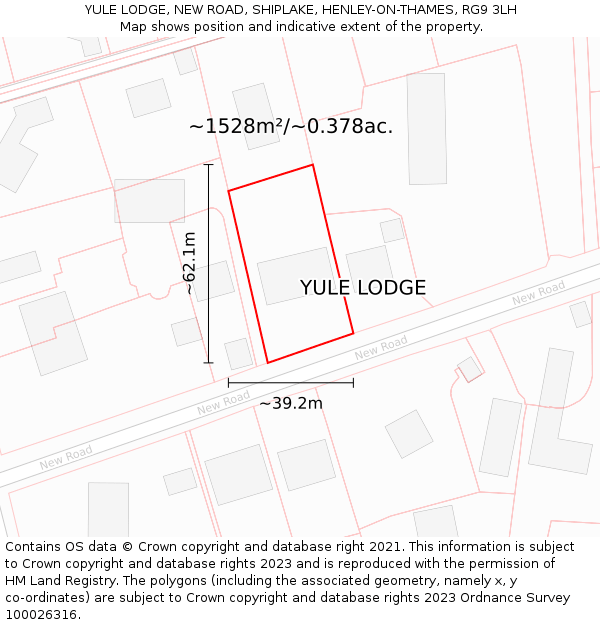 YULE LODGE, NEW ROAD, SHIPLAKE, HENLEY-ON-THAMES, RG9 3LH: Plot and title map