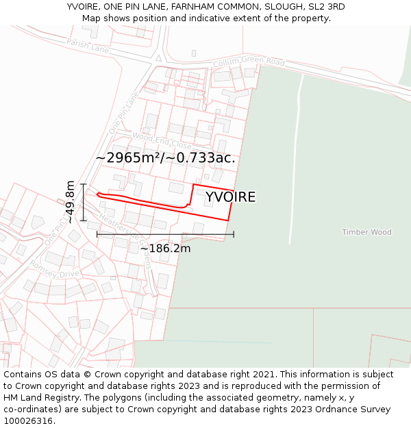 YVOIRE, ONE PIN LANE, FARNHAM COMMON, SLOUGH, SL2 3RD: Plot and title map