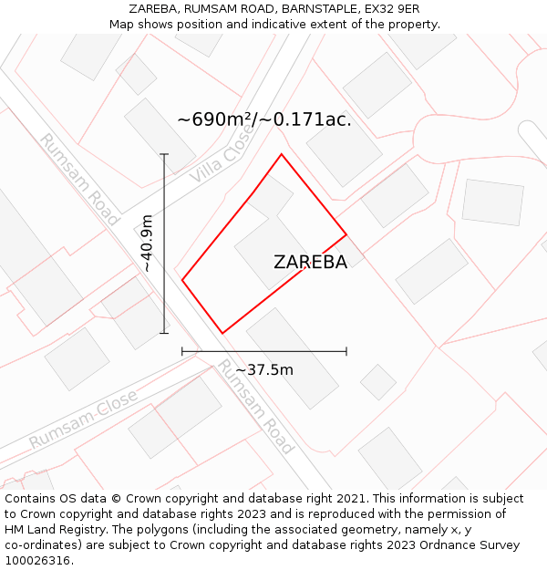 ZAREBA, RUMSAM ROAD, BARNSTAPLE, EX32 9ER: Plot and title map