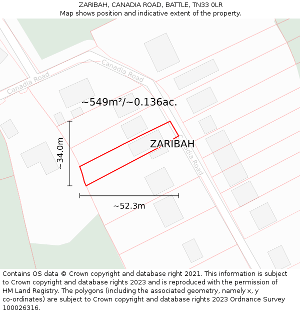 ZARIBAH, CANADIA ROAD, BATTLE, TN33 0LR: Plot and title map