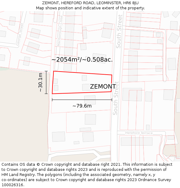 ZEMONT, HEREFORD ROAD, LEOMINSTER, HR6 8JU: Plot and title map