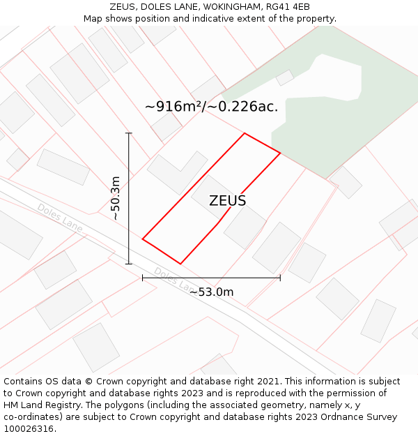 ZEUS, DOLES LANE, WOKINGHAM, RG41 4EB: Plot and title map