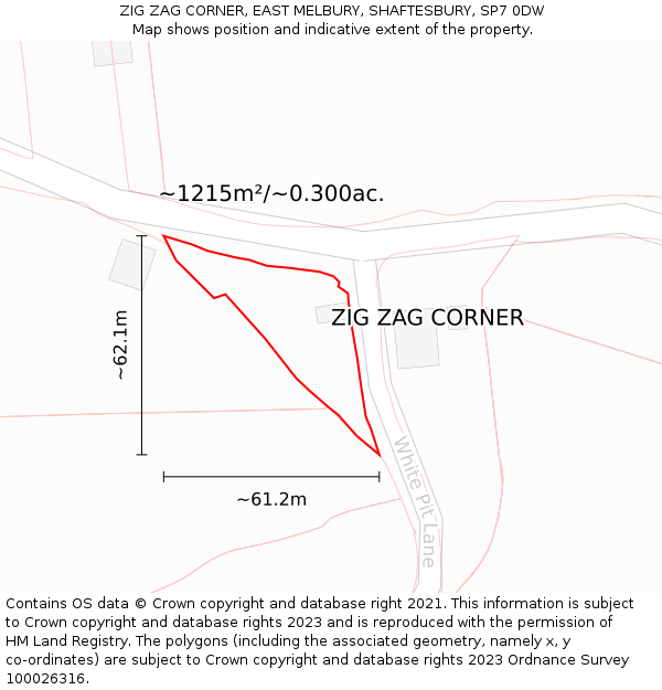 ZIG ZAG CORNER, EAST MELBURY, SHAFTESBURY, SP7 0DW: Plot and title map