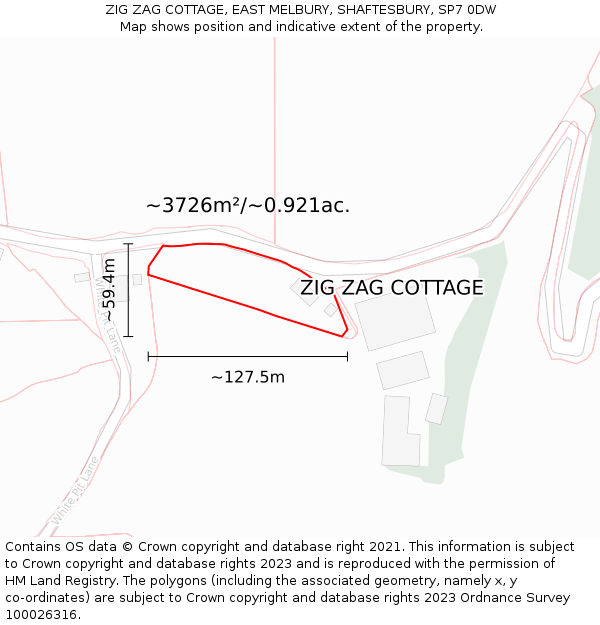 ZIG ZAG COTTAGE, EAST MELBURY, SHAFTESBURY, SP7 0DW: Plot and title map