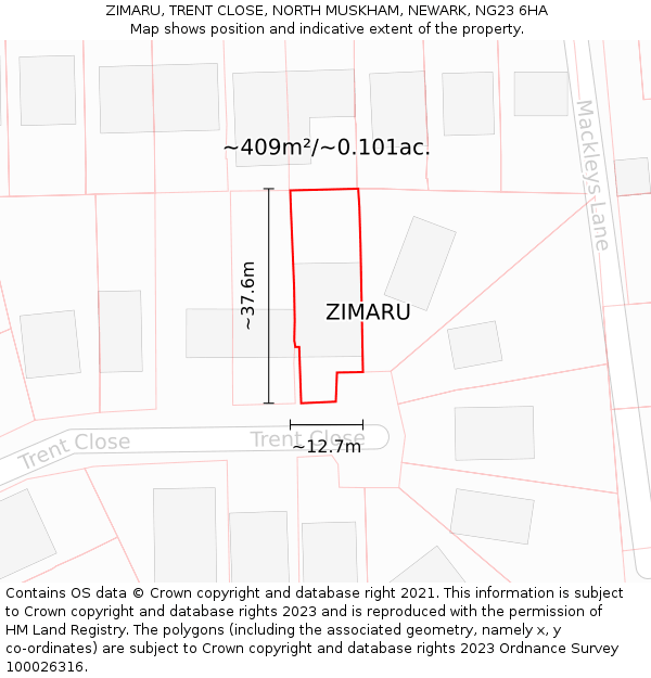 ZIMARU, TRENT CLOSE, NORTH MUSKHAM, NEWARK, NG23 6HA: Plot and title map