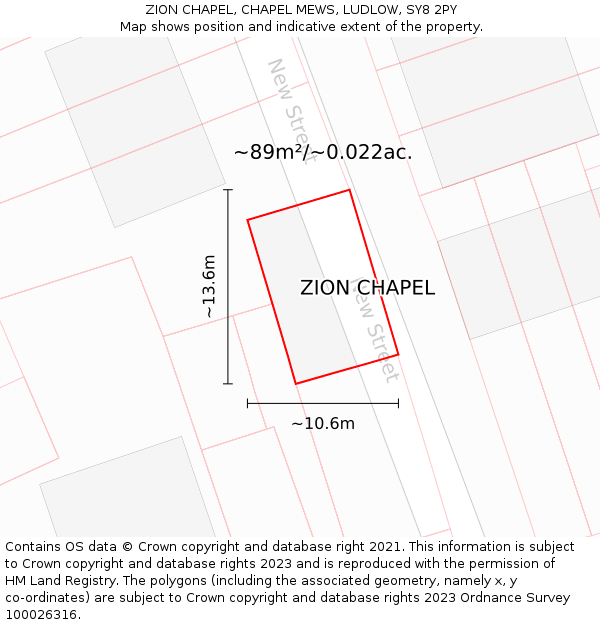 ZION CHAPEL, CHAPEL MEWS, LUDLOW, SY8 2PY: Plot and title map