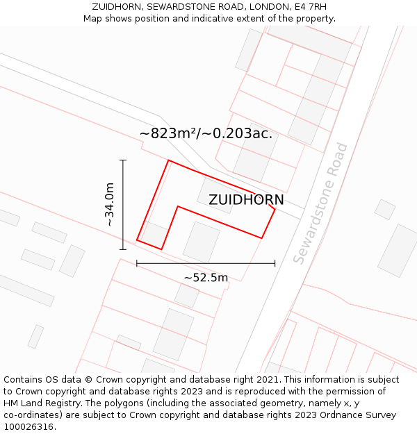 ZUIDHORN, SEWARDSTONE ROAD, LONDON, E4 7RH: Plot and title map