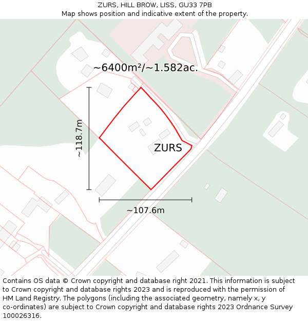 ZURS, HILL BROW, LISS, GU33 7PB: Plot and title map